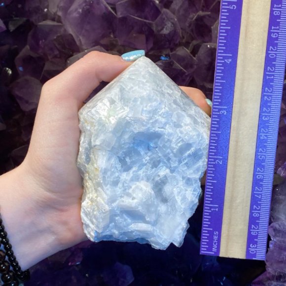 Blue Calcite Polished Point, Throat Chakra, Confidence Stone, Office Decor - Picture 3 of 6